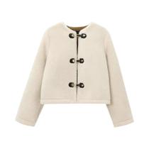 Jaqueta Feminina De Pelo Sintético Grosso E Quente, Casaco De Manga Longa Com Botões Frontais, Moda