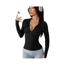 Jaqueta Feminina De Yoga Para Outono Com Zíper, Manga Longa, Ajuste Slim, Top Esportivo Para