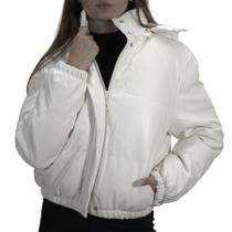 Jaqueta Feminina Eco-Couro Bomber Capuz Bobojaco Puffer - Blanc Fashion