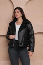 Jaqueta Feminina em material sintético com Gola Forro Peluciado COR:PRETOTAMANHO:P