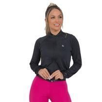 Jaqueta Feminina Fitness Suplex Cirrê Preto Jaqueta Feminina Fitness Suplex Cirrê Preto