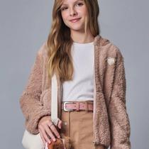 Jaqueta Feminina Inverno Com Capuz Em Pelo Carneirinho LILIMOON Cor:BegeTamanho:16