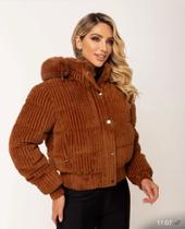 Jaqueta Feminina Inverno Peluciada Puff Marrom Elegante