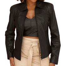 Jaqueta Feminina Javali Couro Casual Curta Preta - 11402114