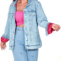 Jaqueta feminina jeans clara c/ cetim - Sky Life