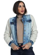 Jaqueta Feminina Jeans Manga Peluciada