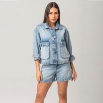 Jaqueta Feminina Jeans Overshirt Manga Longa Disparate