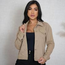 Jaqueta Feminina Jeans Tradicional Caqui com Botões Forrados COR:CAQUITAMANHO:G