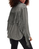 Jaqueta feminina Locachy com franja de camurça sintética vintage cinza tamanho GG