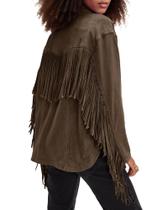 Jaqueta feminina Locachy de camurça sintética com franja vintage Coffee XL