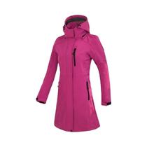 Jaqueta Feminina Longa De Soft Shell Com Forro De Fleece Para Caminhada, Corta-Vento Para