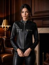 Jaqueta Feminina material ecológico Gola Alta Premium Inverno Elegante