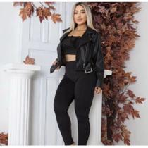 Jaqueta Feminina material sintético 2025 Com Zíper e Fivela, Modelo Elegante Jaqueta Feminina material sintético 2025 Com Zíper e Fivela, Modelo Elegante