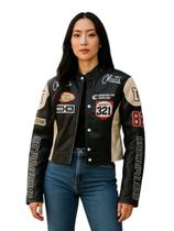 Jaqueta Feminina material sintético Modelo Motoqueira Curta Muts