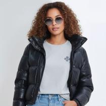 Jaqueta Feminina material sintético Puffer Cropped Forrada Jaqueta Feminina material sintético Puffer Cropped Forrada