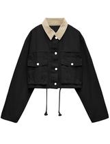 Jaqueta feminina Megfie com gola contrastante cortada, preta utilitária