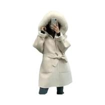 Jaqueta Feminina Oversize De Inverno Com Gola E Punhos De Pele De Raposa Genuína, Capuz E Lã
