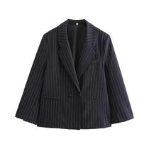 Jaqueta Feminina Oversized Com Listras E Ombros Almofadados, Moda De Rua Outono Inverno 2025