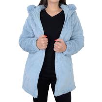 Jaqueta Feminina Pellini Parka Pele Dupla Face Azul Clara - GD3040A Jaqueta Feminina Pellini Parka Pele Dupla Face Azul Clara - GD3040A