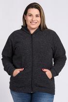 Jaqueta Feminina Plus Size Bouclê Capuz Fechamento Zíper Bolso Canguru - Serena