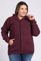 Jaqueta Feminina Plus Size Bouclê Capuz Fechamento Zíper Bolso Canguru - Serena