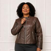 Jaqueta Feminina Plus Size Couro Pu Moderna Frio Facinelli Jaqueta Feminina Plus Size Couro Pu Moderna Frio Facinelli