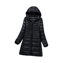 Jaqueta Feminina plus Size De Pluma De Pato Branca Leve Com Capuz Para Inverno E Forro Interno