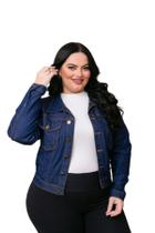 Jaqueta feminina plus size jeans laycra escura