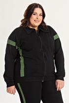Jaqueta Feminina Plus Size Molecotton Com Faixas Contrastante - Serena Jaqueta Feminina Plus Size Molecotton Com Faixas Contrastante - Serena