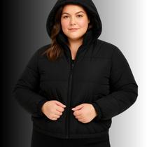 Jaqueta Feminina Plus Size Puffer Com Capuz Removível Cereja Rosa