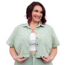 Jaqueta Feminina Plus Size Sarja, Cropped