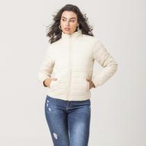 Jaqueta Feminina Puffer Casaco Gola Alta Bolsos Zíper