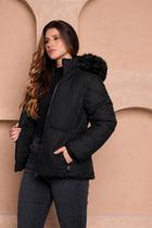 Jaqueta Feminina Puffer com Capuz Peluciado Bobojaco Inverno COR:PRETOTAMANHO:P Jaqueta Feminina Puffer com Capuz Peluciado Bobojaco Inverno COR:PRETOTAMANHO:P