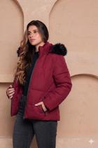 Jaqueta Feminina Puffer com Capuz Peluciado Bobojaco Inverno COR:VERMELHOTAMANHO:GG