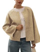 Jaqueta feminina Qiaomai, casaco de ervilha cortado, mistura de lã de inverno, cáqui Jaqueta feminina Qiaomai, casaco de ervilha cortado, mistura de lã de inverno, cáqui