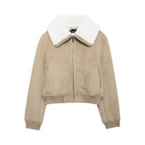 Jaqueta Feminina Reversível De Camurça Manga Longa Com Zíper Casaco Curto Quente Casual Com Lapela Jaqueta Feminina Reversível De Camurça Manga Longa Com Zíper Casaco Curto Quente Casual Com Lapela