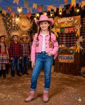 Jaqueta Feminina Rosa Jeans Boiadeira Blogueirinha Tendência Atual