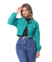 Jaqueta Feminina Sarja Aquamarine Cropped Razon Jeans