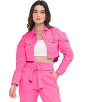 Jaqueta Feminina Sarja Pink Cropped Razon Jeans