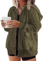 Jaqueta feminina Shacket Eytino Plus Size com zíper verde militar 4X Jaqueta feminina Shacket Eytino Plus Size com zíper verde militar 4X