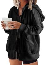 Jaqueta feminina Shacket Eytino Plus Size Waffle Knit 2X preta