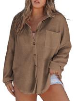 Jaqueta feminina Shacket Eytino plus size Waffle Knit Coffee 3X
