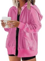 Jaqueta feminina Shacket Eytino, tamanho grande, com capuz com zíper, 4X rosa