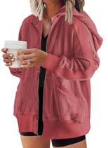 Jaqueta feminina Shacket Eytino, tamanho grande, com capuz e zíper, 4X