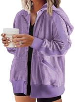 Jaqueta feminina Shacket Eytino, tamanho grande, com zíper, 4x roxa