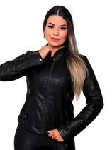 Jaqueta Feminina Slim em material sintético - Preta Jaqueta Feminina Slim em material sintético - Preta