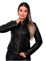 Jaqueta Feminina Slim em material sintético - Preto Jaqueta Feminina Slim em material sintético - Preto