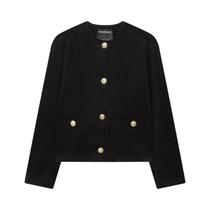 Jaqueta Feminina Slim Fit Com Ombreiras, Gola Redonda, Botões Dourados, Estilo Novo Outono 2025
