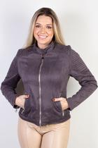 Jaqueta feminina suede gola com botão 84252