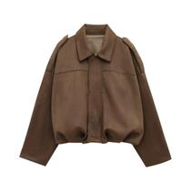 Jaqueta Feminina Verde Oliva Em Camurça Sintética Com Gola, Ajuste Solto, Alças Estilosas 2025